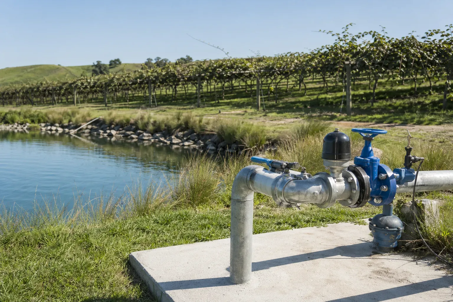 Rural water infrastructure on productive orchard land